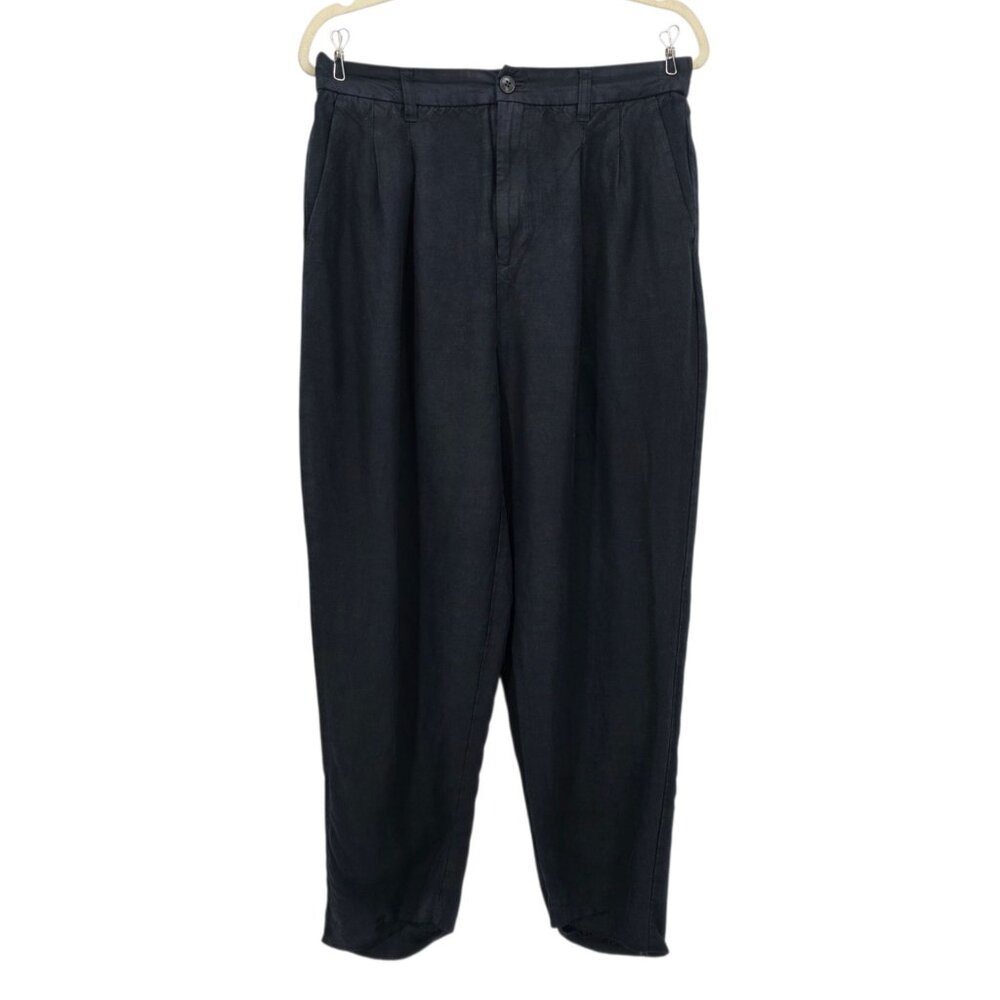 Madewell Womens 10 Pants Linen Blend Pleated Tapered Baggy Black Pockets Boho